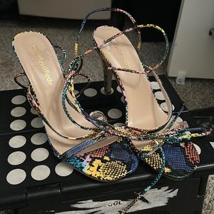 Multi colored snakeskin heels NWOT